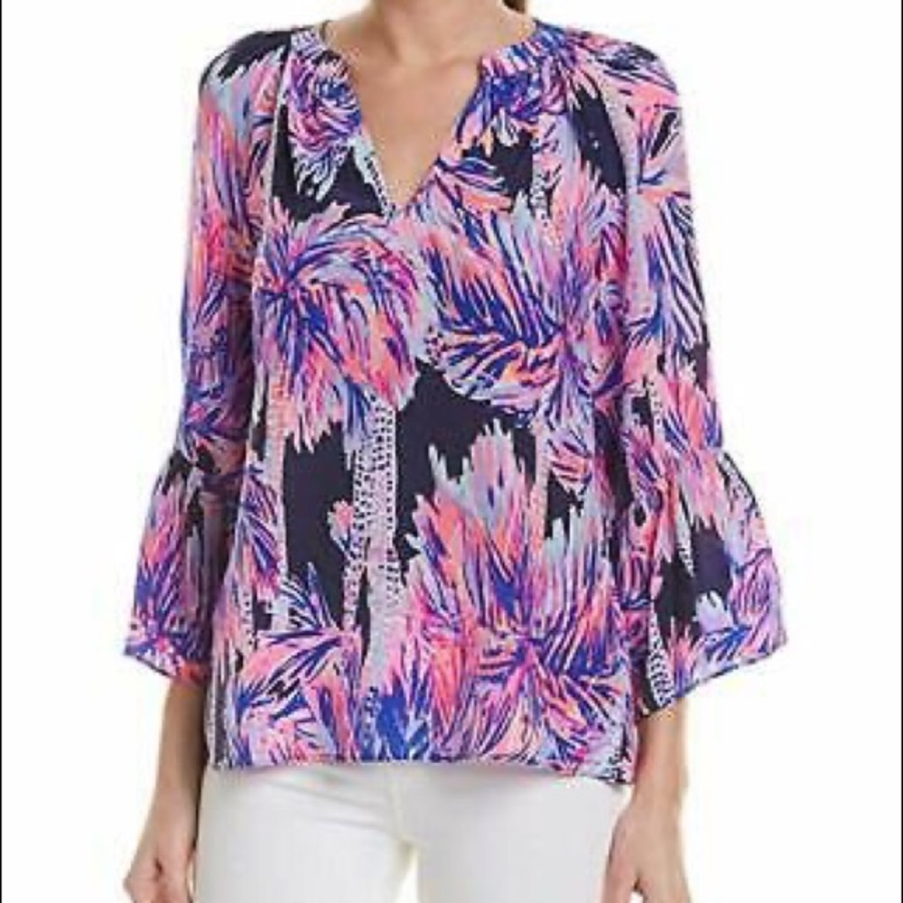 Lilly Pulitzer Matilda Silk Top Palms Up - Picture 3 of 4